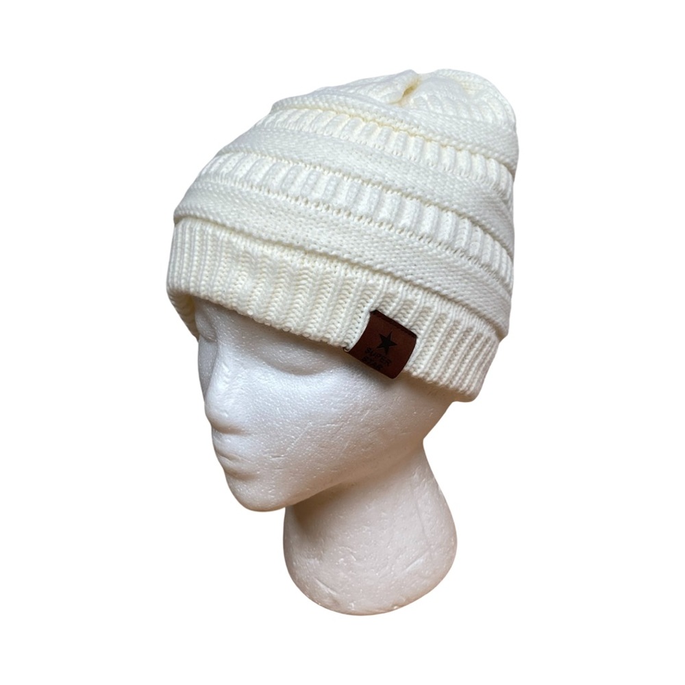 Super Star Beanie Hat Cap Womens White Chunky Cable Knit Adult Ski Wear Adult